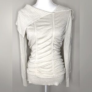 2B Bebe Women Ruched Sweater Metallic Gold Thread Size Medium